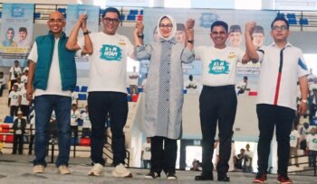 Calon Gubernur Banten Airin Rachmi Diany bersama Pasangan Calon Walikota Tangerang Sachrudin dan Calon Walikota Tangerang Maryono saat Konsolidasi Pemuda Pemudi Himpunan Taruna Muda (KOPI HITAM).