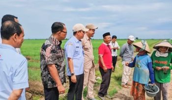 pejabat Pemkab Tangerang sedang berbincang dengan petani bawang merah. (Foto: Ist)