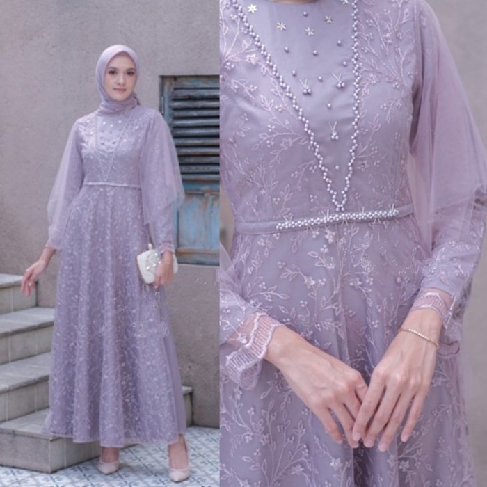 Model gamis brokat simple elegan