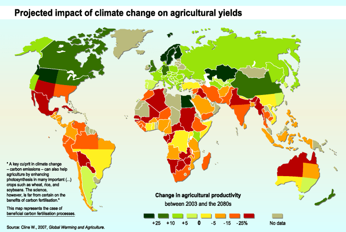 Climate change impact agricultural yields projected levels compared 2003 2080s cline 2007 file commons map world crop productivity environment wikimedia Dampak perubahan iklim terhadap sektor pertanian di Indonesia tahun ini