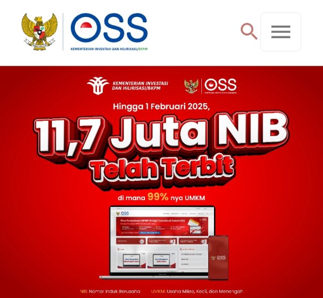 
					Tampilan OSS untuk pengurusan NIB