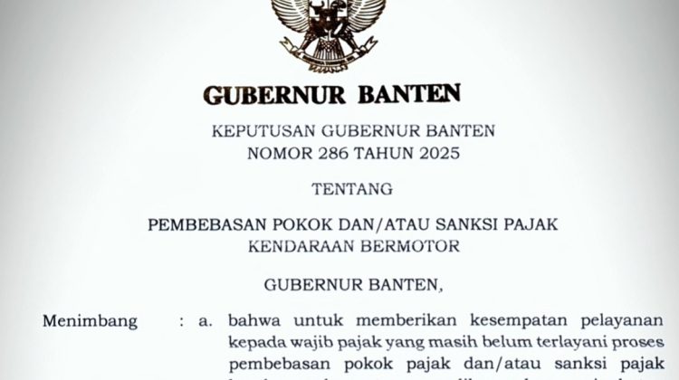 Pemprov Banten Perpanjang Waktu Penghapusan Denda Pajak Kendaraan Hingga 31 Oktober 2025