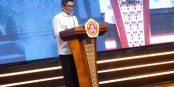 Gubernur Banten Andra Soni saat memberikan sambutan pada pengukuhan pengurus Karang Taruna Nasional (foto:ist)
